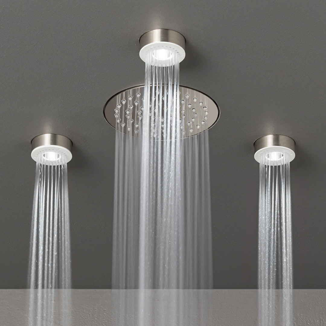 Wellness Built-in shower head set with rain jet and LED chromotherapy, transparent silicone nozzles
