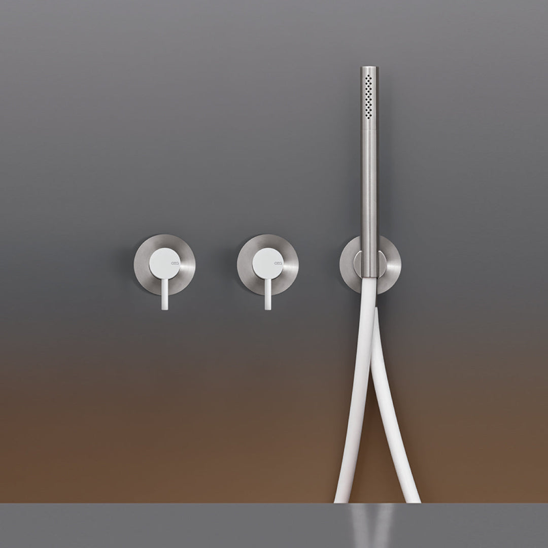 Gastone Wall mounted 2 mixers set for bathtub/shower with cylindrical hand shower Ø 18 mm. Colored handle and hose