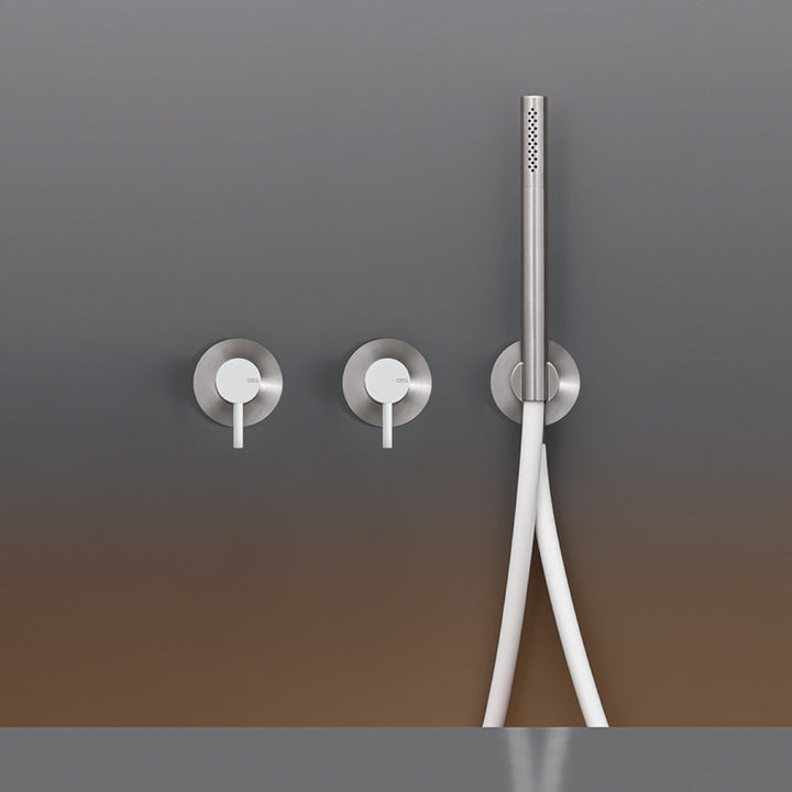 Gastone Wall mounted 2 mixers set for bathtub/shower with cylindrical hand shower Ø 18 mm. Colored handle and hose