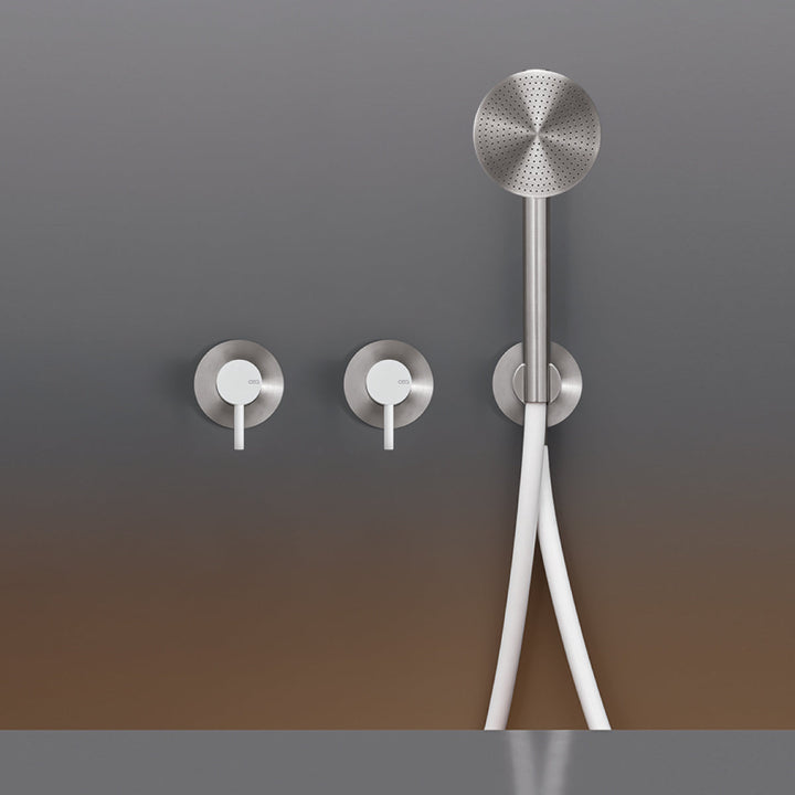Gastone Wall mounted 2 mixers set for bathtub/shower with round hand shower Ø 80 mm. Colored handle and hose