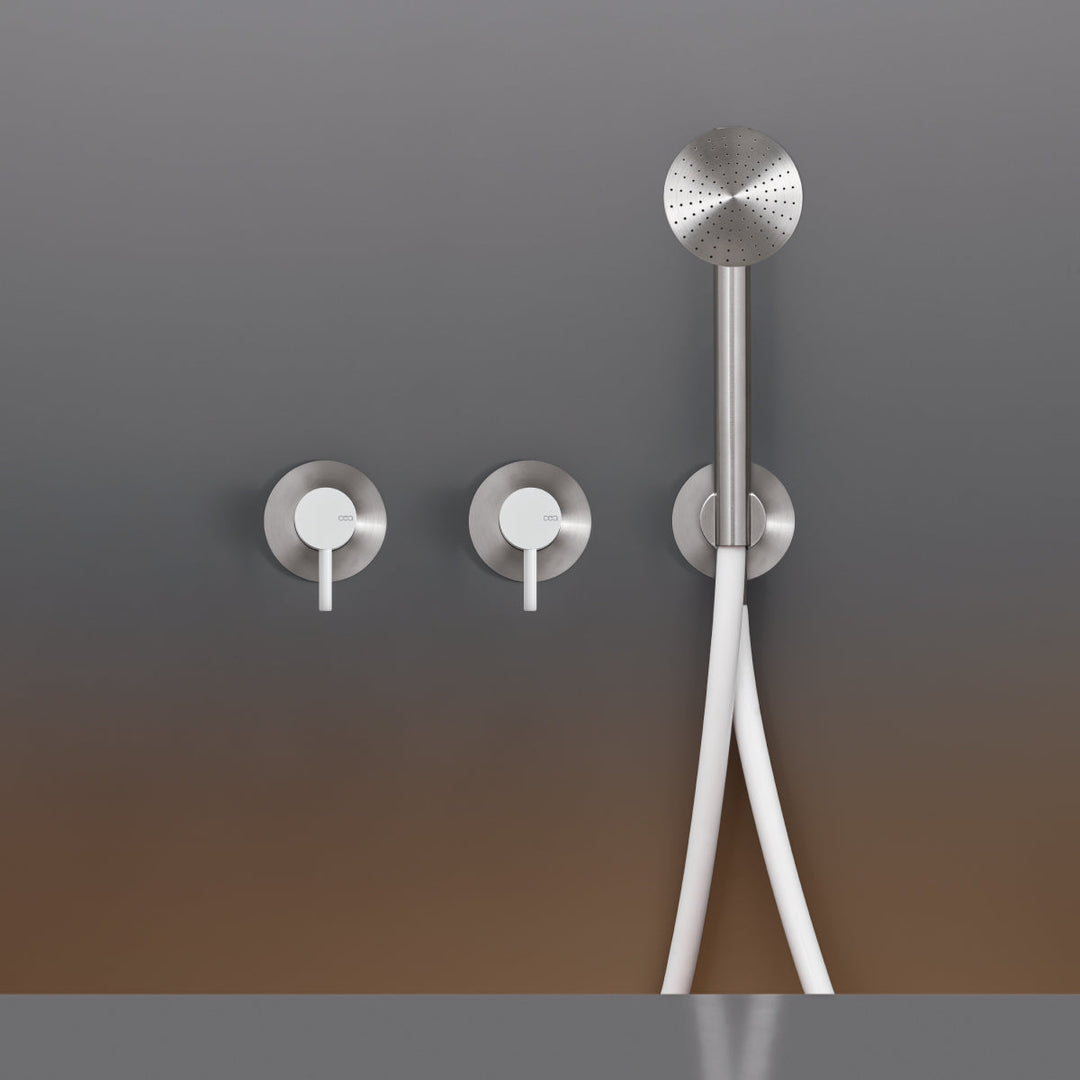 Gastone Wall mounted 2 mixers set for bathtub/shower with round hand shower Ø 65 mm. Colored handle and hose