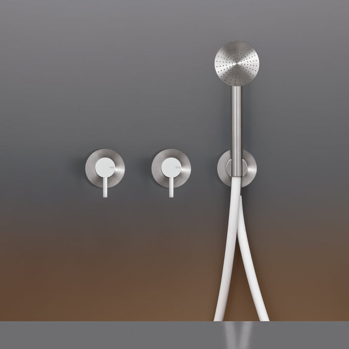Gastone Wall mounted 2 mixers set for bathtub/shower with round hand shower Ø 65 mm. Colored handle and hose