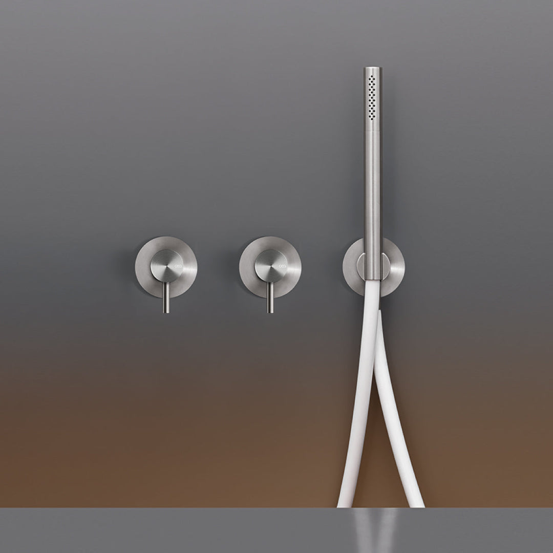 Gastone Wall mounted 2 mixers set for bathtub/shower with cylindrical hand shower Ø 18 mm. Not colored handle