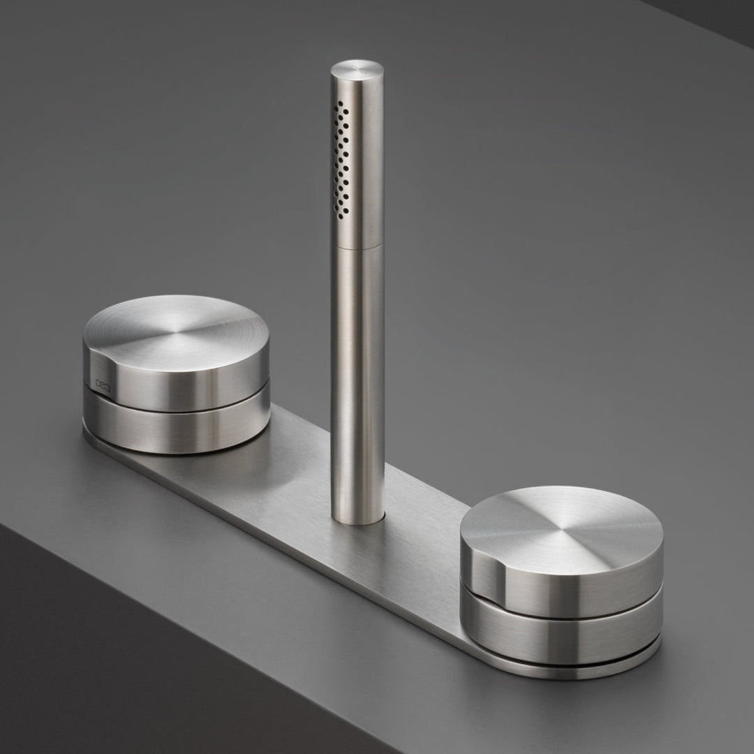 Giotto Plus Rim mounted set of 2 mixers with retractable cylindrical hand shower Ø 18 mm