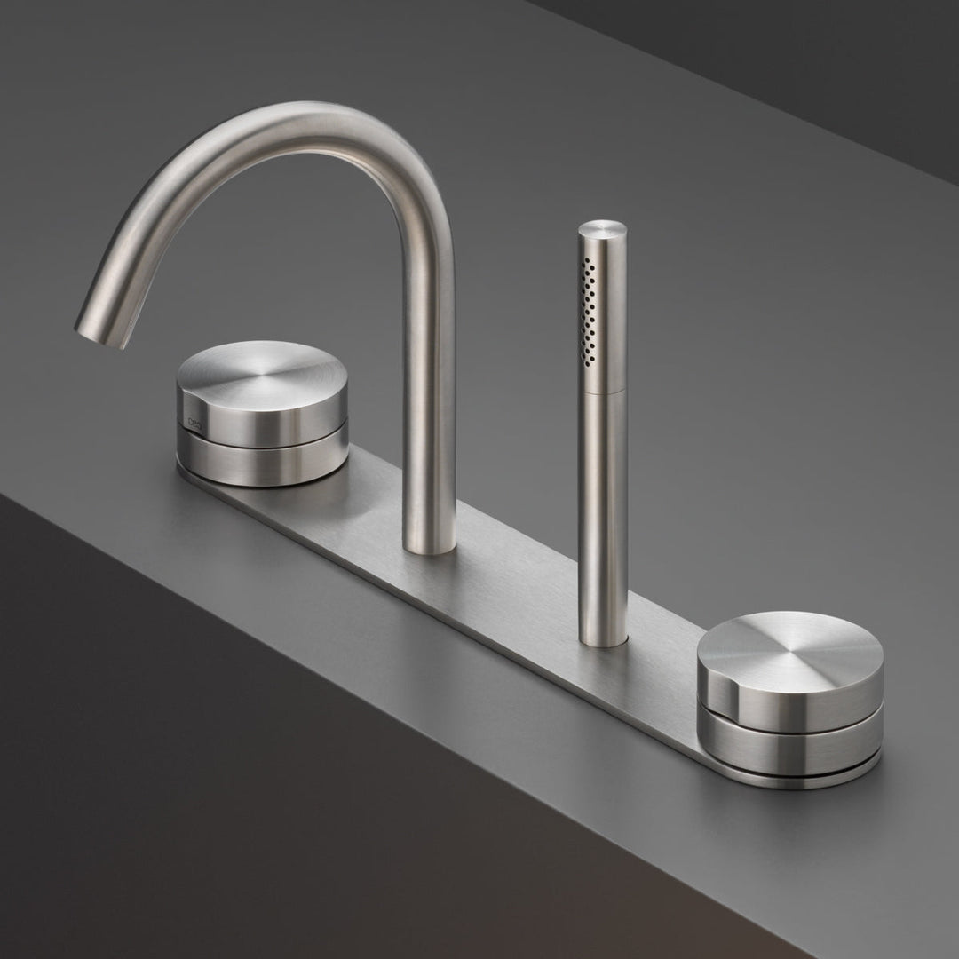 Giotto Plus Rim mounted set of 2 mixers with spout H. 190 mm and retractable cylindrical hand shower Ø 18 mm