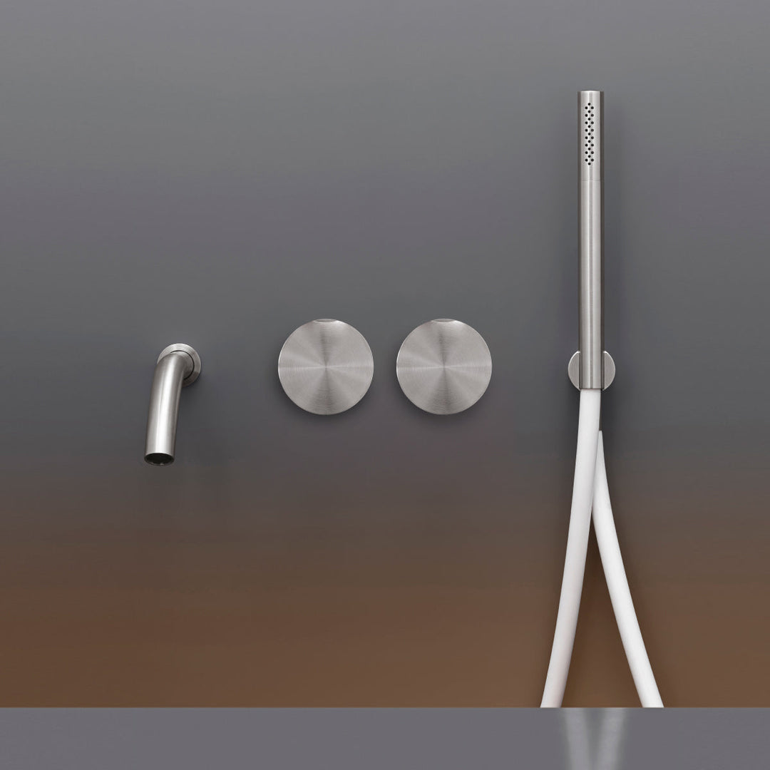 Giotto Wall mounted 2 progressive mixers set for bathtub with spout L. 170 mm and cylindrical hand shower Ø 18 mm