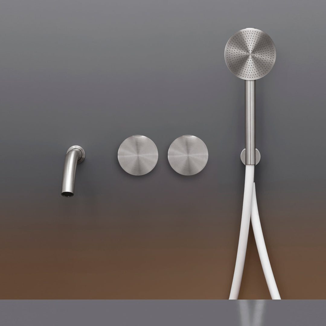 Giotto Wall mounted 2 progressive mixers set for bathtub with spout L. 170 mm and round hand shower Ø 80 mm