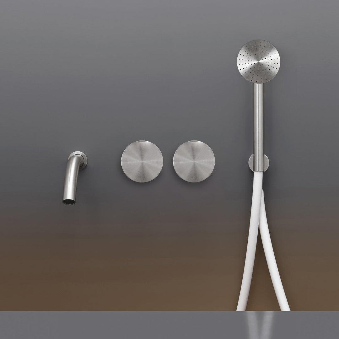 Giotto Wall mounted 2 progressive mixers set for bathtub with spout L. 170 mm and round hand shower Ø 65 mm