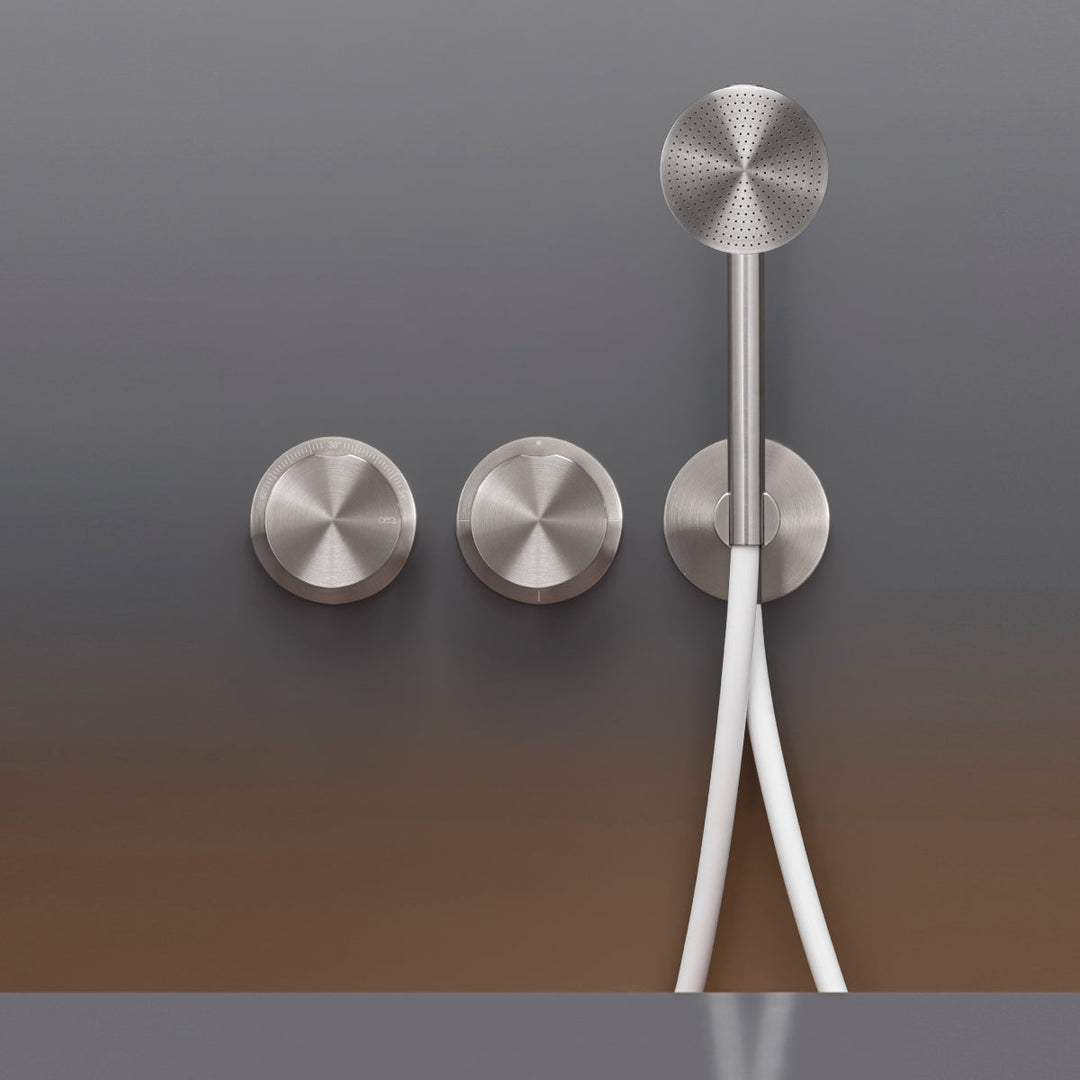 Giotto Plus Wall mounted thermostatic mixer set for bathtub/shower with Acqua Stop System, 2/3 way diverter and round hand shower Ø 80 mm