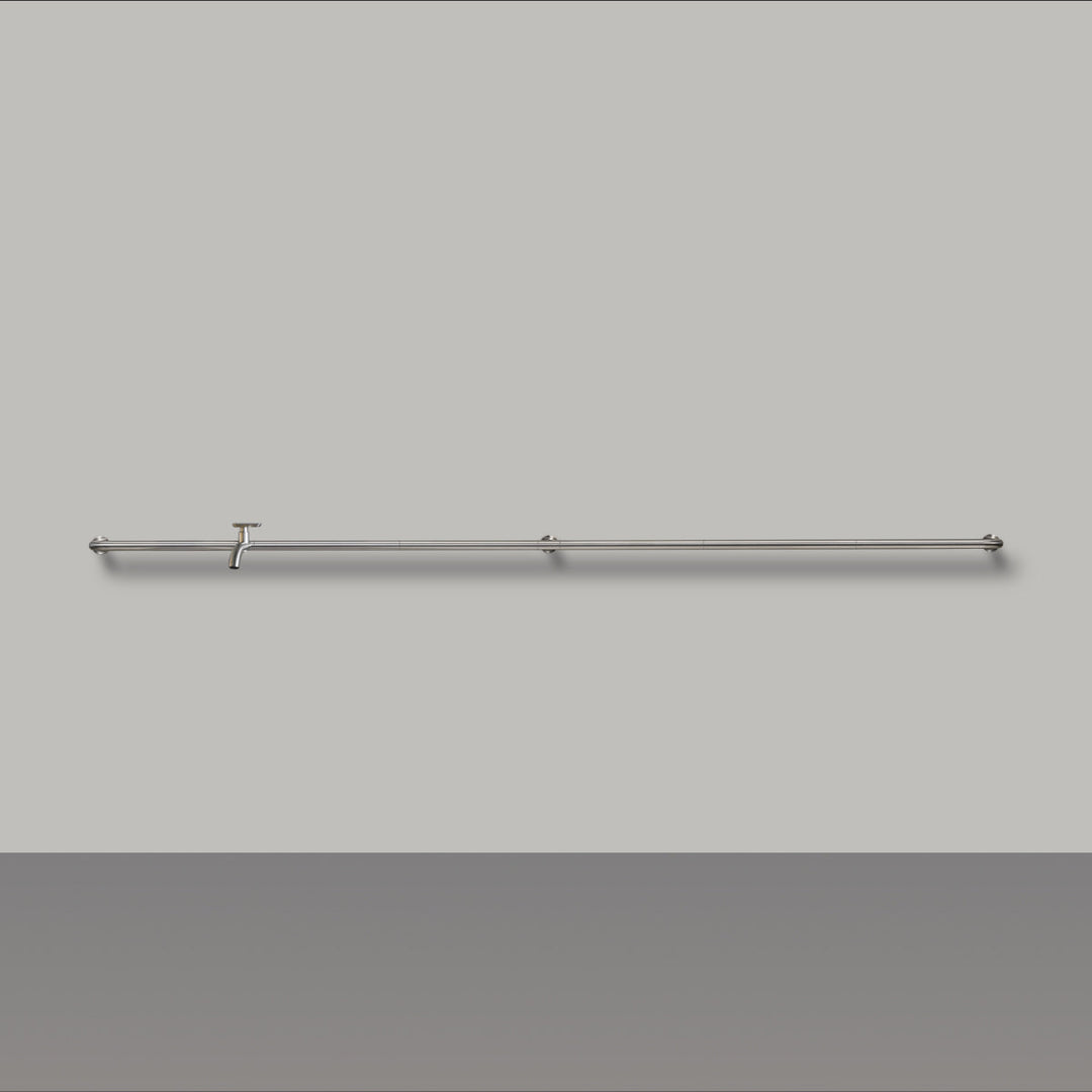 Hook Wall mounted tubular tap system (L. 3010 mm), in AISI 316L stainless steel for outdoor use, with mixer complete with spout