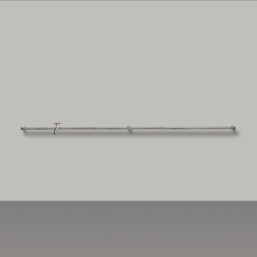 Hook Wall mounted tubular tap system (L. 3010 mm), in AISI 316L stainless steel for outdoor use, with 2-way diverter complete with spout and garden hose connection