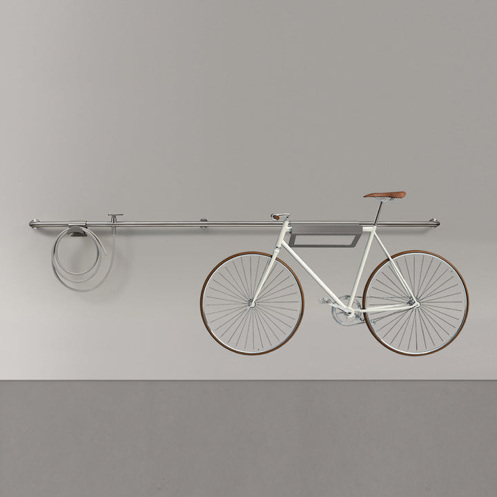 Hook Wall mounted tubular tap system (L. 2540 mm), in AISI 316L stainless steel for outdoor use, with mixer complete with garden hose connection