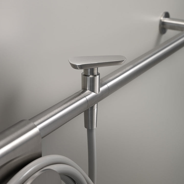 Hook Wall mounted tubular tap system (L. 2540 mm), in AISI 316L stainless steel for outdoor use, with mixer complete with garden hose connection