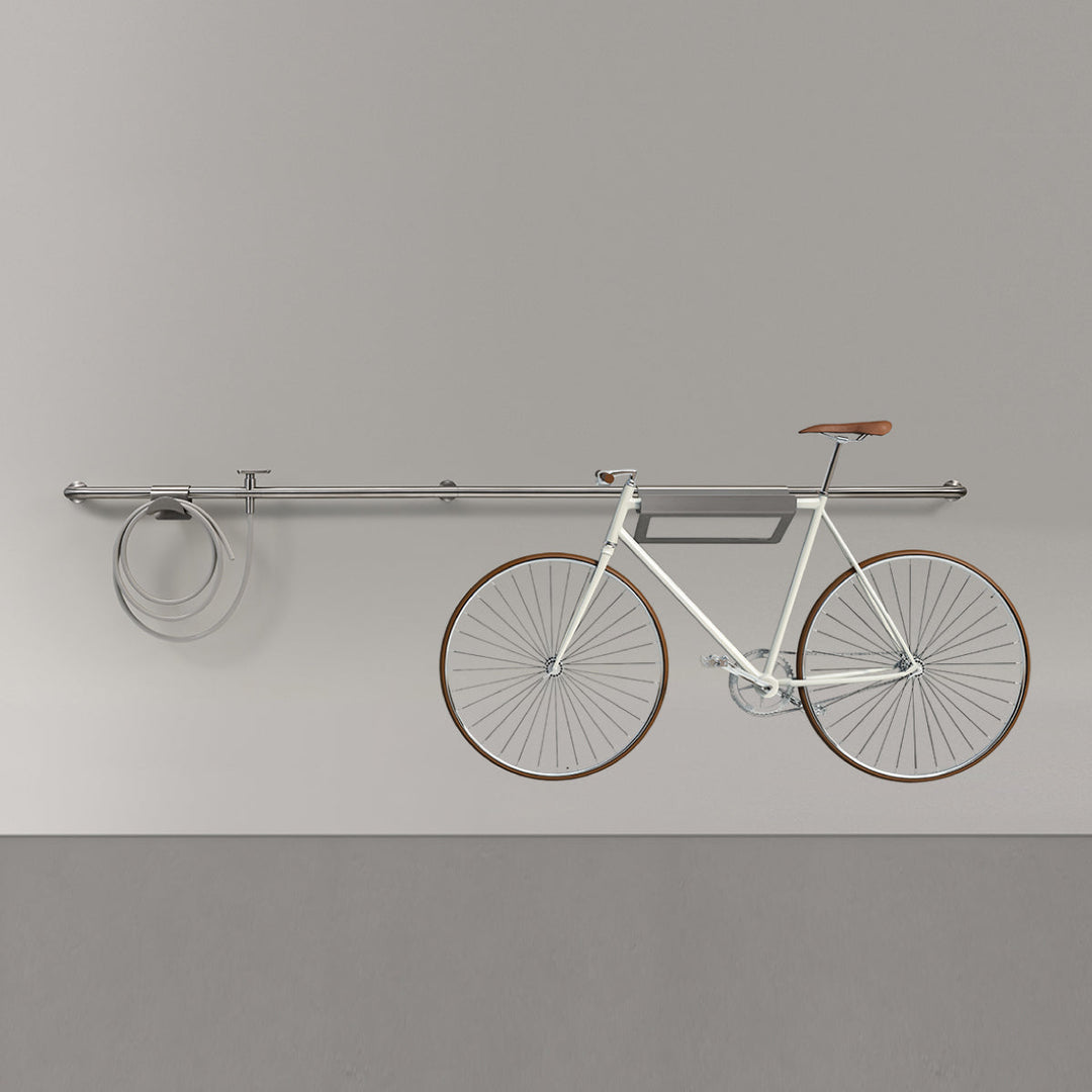 Hook Wall mounted tubular tap system (L. 2540 mm), in AISI 316L stainless steel for outdoor use, with stop valve complete with garden hose connection