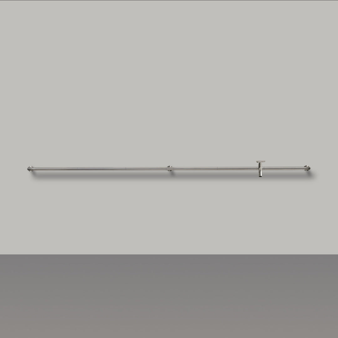 Hook Wall mounted tubular tap system (L. 3010 mm), in AISI 316L stainless steel for outdoor use, with mixer complete with spout