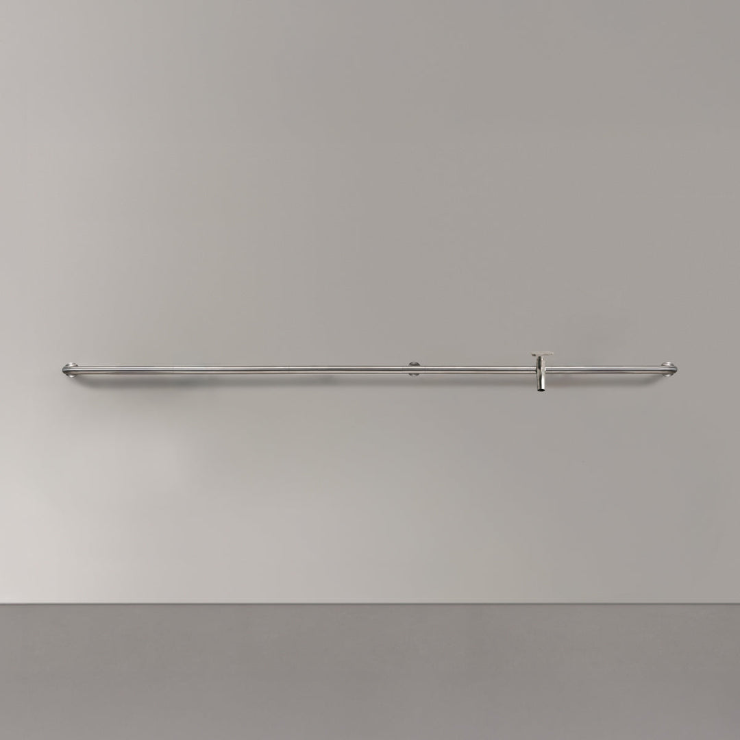 Hook Wall mounted tubular tap system (L. 2540 mm), in AISI 316L stainless steel for outdoor use, with 2-way diverter complete with spout and garden hose connection