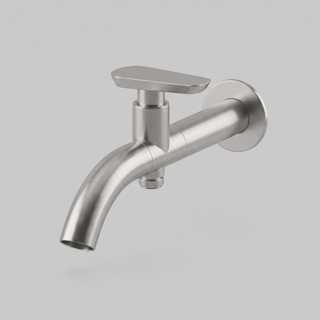 Hook Wall mounted pillar tap for hot or cold water connection with spout and garden hose connection