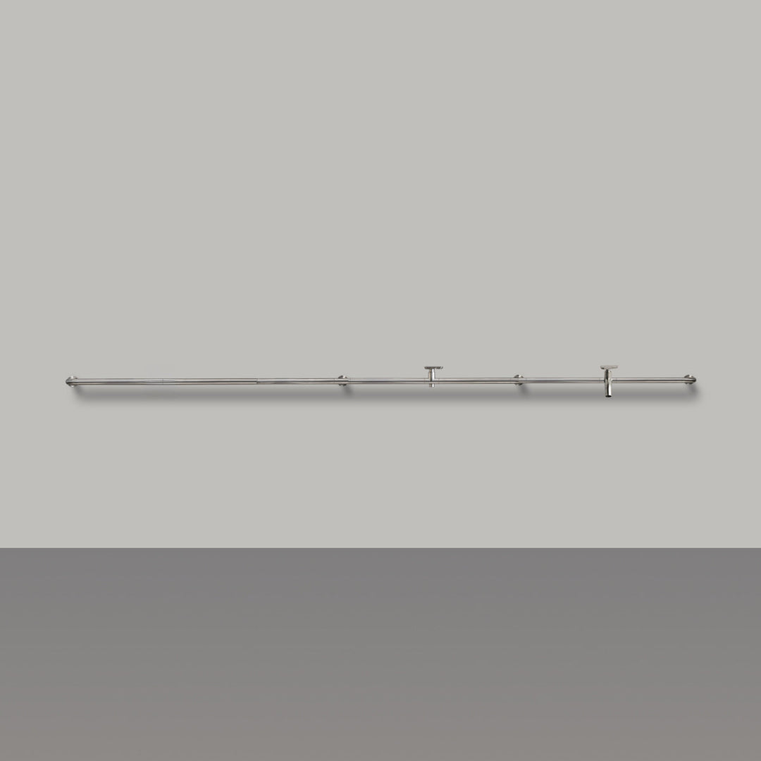 Hook Wall mounted tubular tap system (L. 3620 mm), in AISI 316L stainless steel for outdoor use, with 2 mixers complete with spout and garden rubber connection