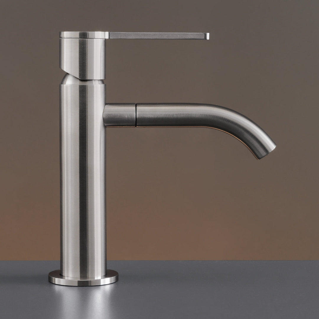 Innovo Deck mounted mixer H. 155 mm with swivelling spout for gush flow, opening in cold water