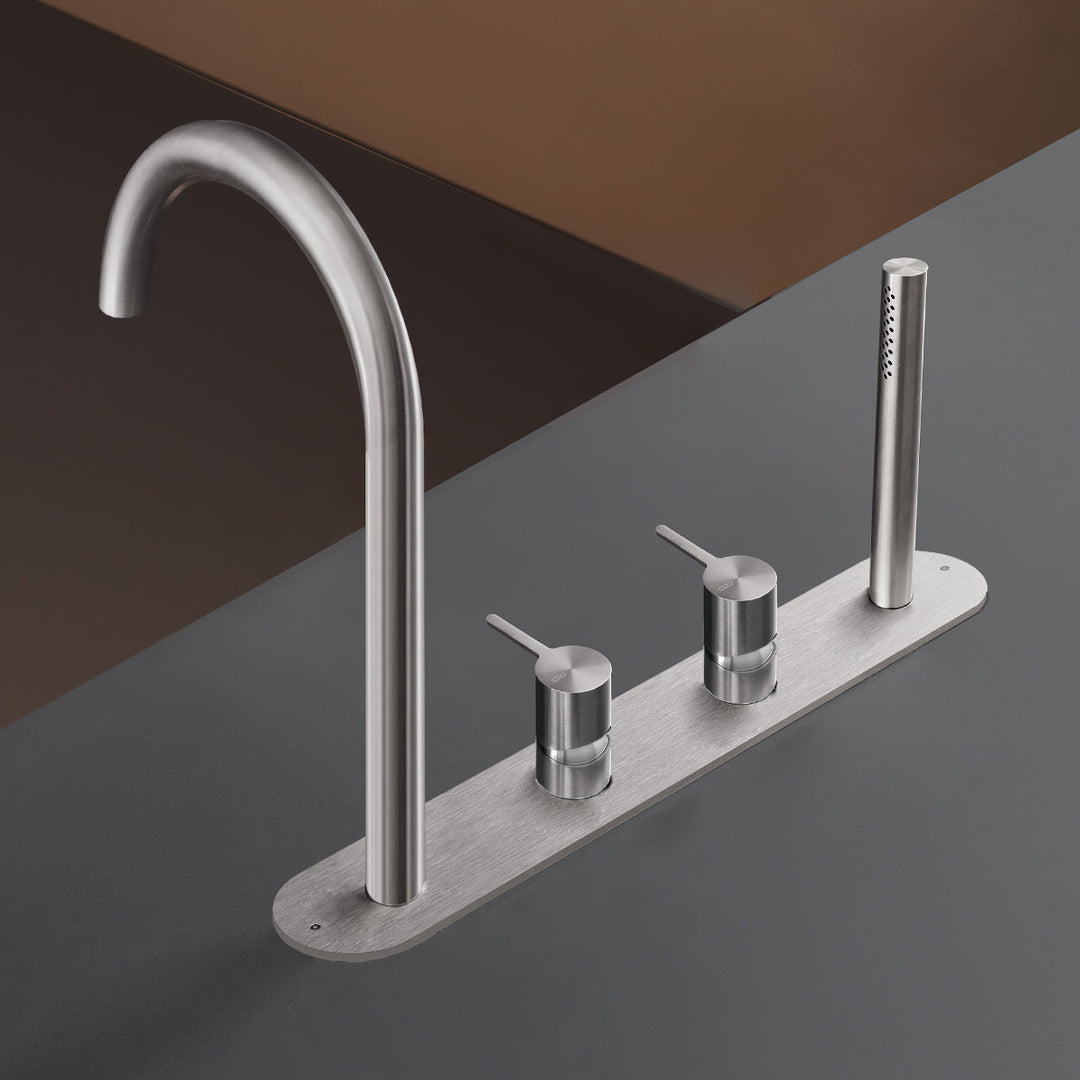 Innovo Rim mounted set of 2 mixers with spout H. 245 mm and cylindrical hand shower Ø 18 mm