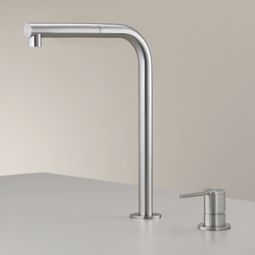 Two Hole Mixers With Pull Out Hand Shower Two-hole mixer with swivelling spout and pull-out hand shower