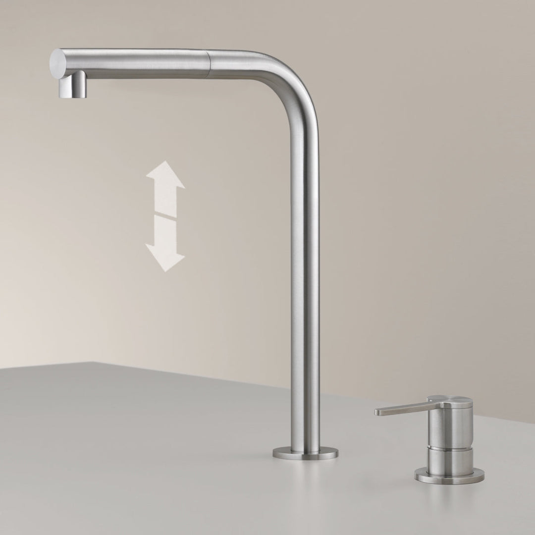 Two Hole Mixers With Pull Out Hand Shower Two-hole mixer with up and down swivelling spout and pull-out hand shower