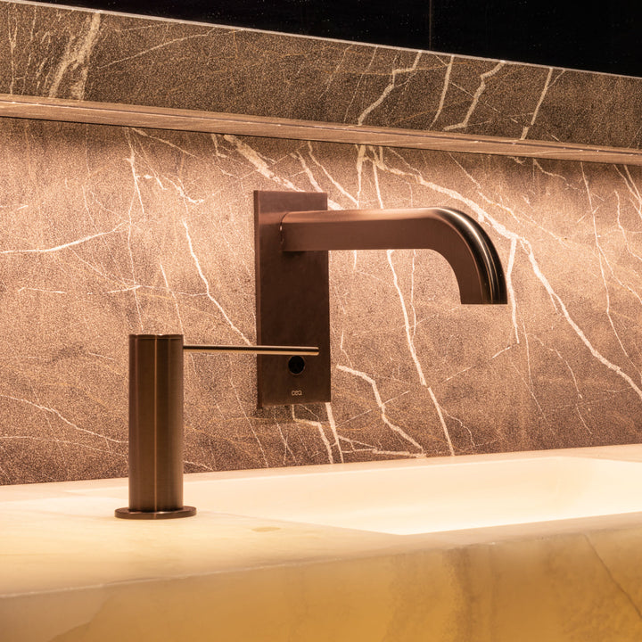 Infrared Taps And Sensors Wall mounted spout, L. max. 245 mm, with IP67 waterproof infrared presence sensor, temperature regulation through a remote manual mixing cartridge