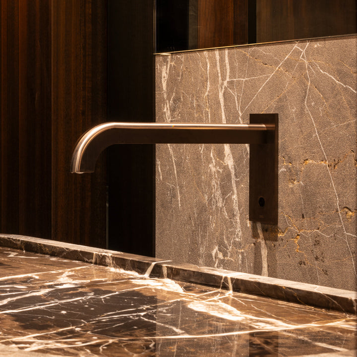 Infrared Taps And Sensors Wall mounted spout, L. max. 320 mm, with IP67 waterproof infrared presence sensor, temperature regulation through a remote manual mixing cartridge