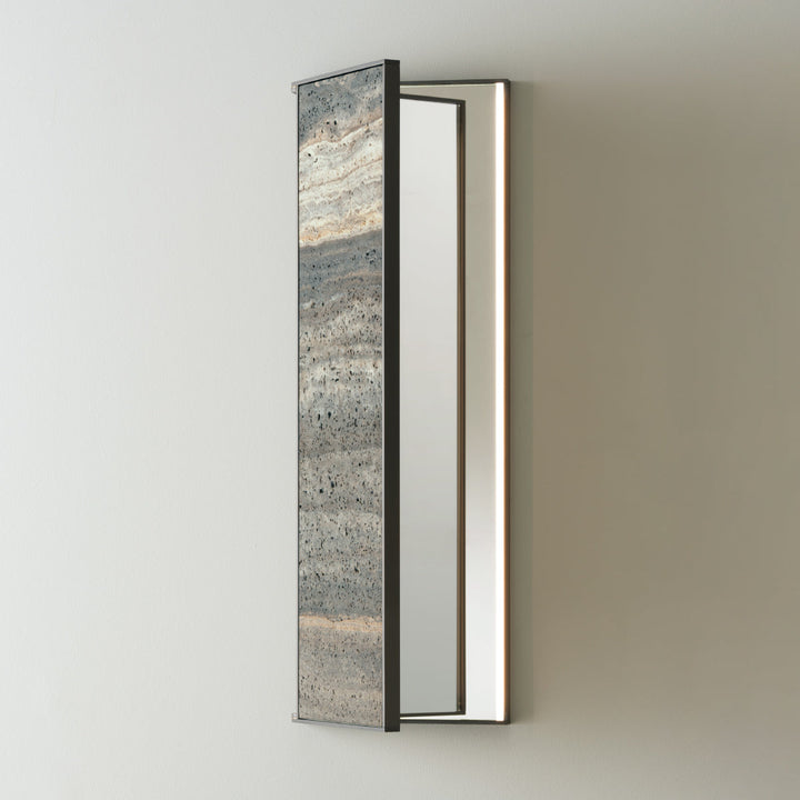 Mirrors Extra clear mirror H. 900 mm with folding opening and marble front, front lighting, stainless steel fixing structure. Complete with 3000K light LED and transformer 24V