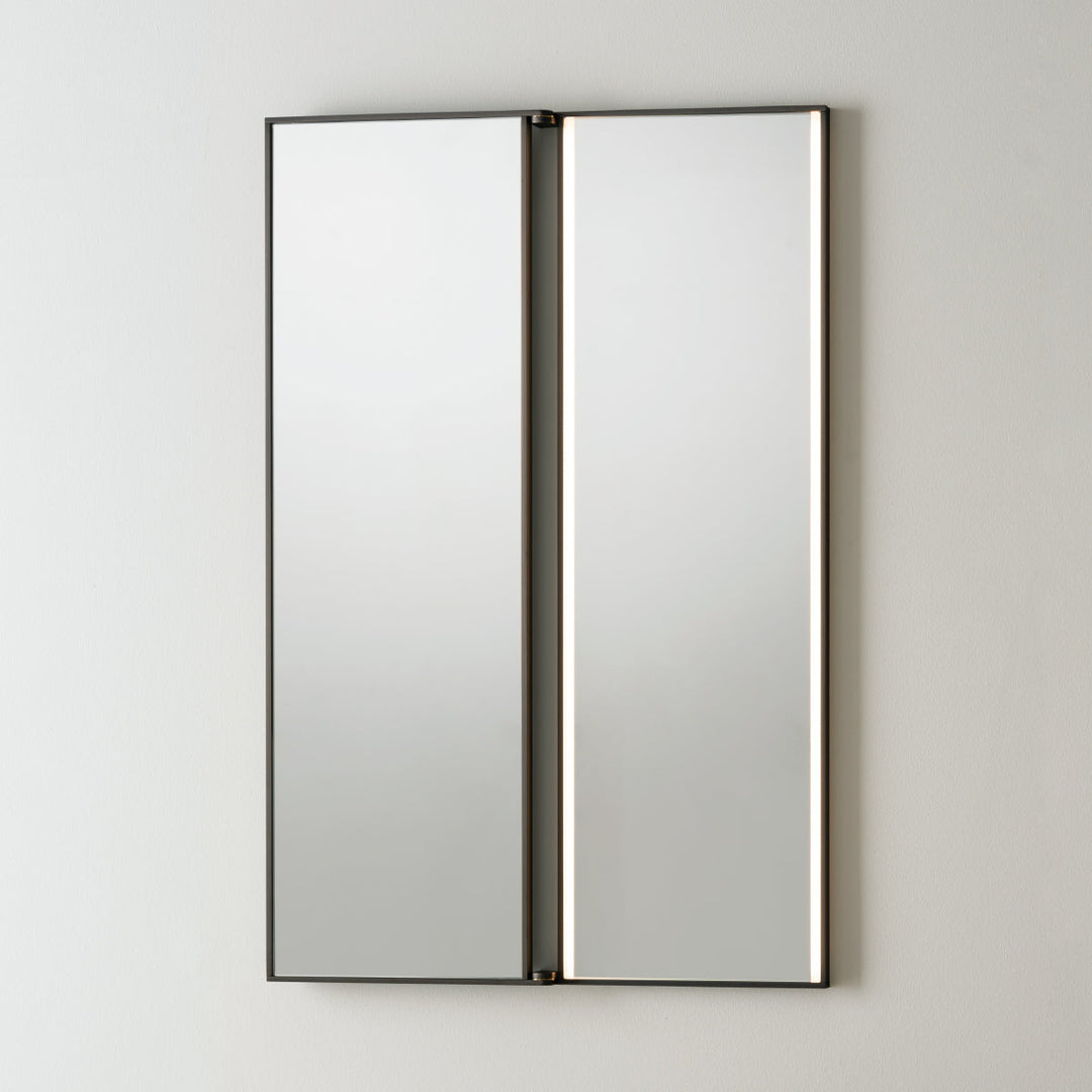 Mirrors Extra clear mirror H. 900 mm with folding opening and marble front, front lighting, stainless steel fixing structure. Complete with 3000K light LED and transformer 24V
