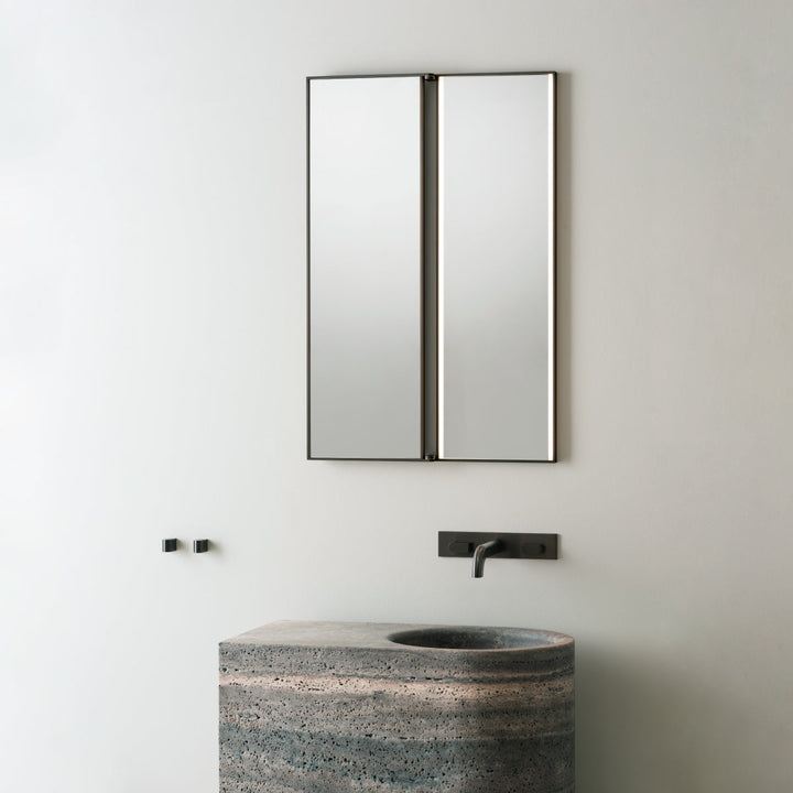 Mirrors Extra clear mirror H. 900 mm with folding opening and marble front, front lighting, stainless steel fixing structure. Complete with 3000K light LED and transformer 24V