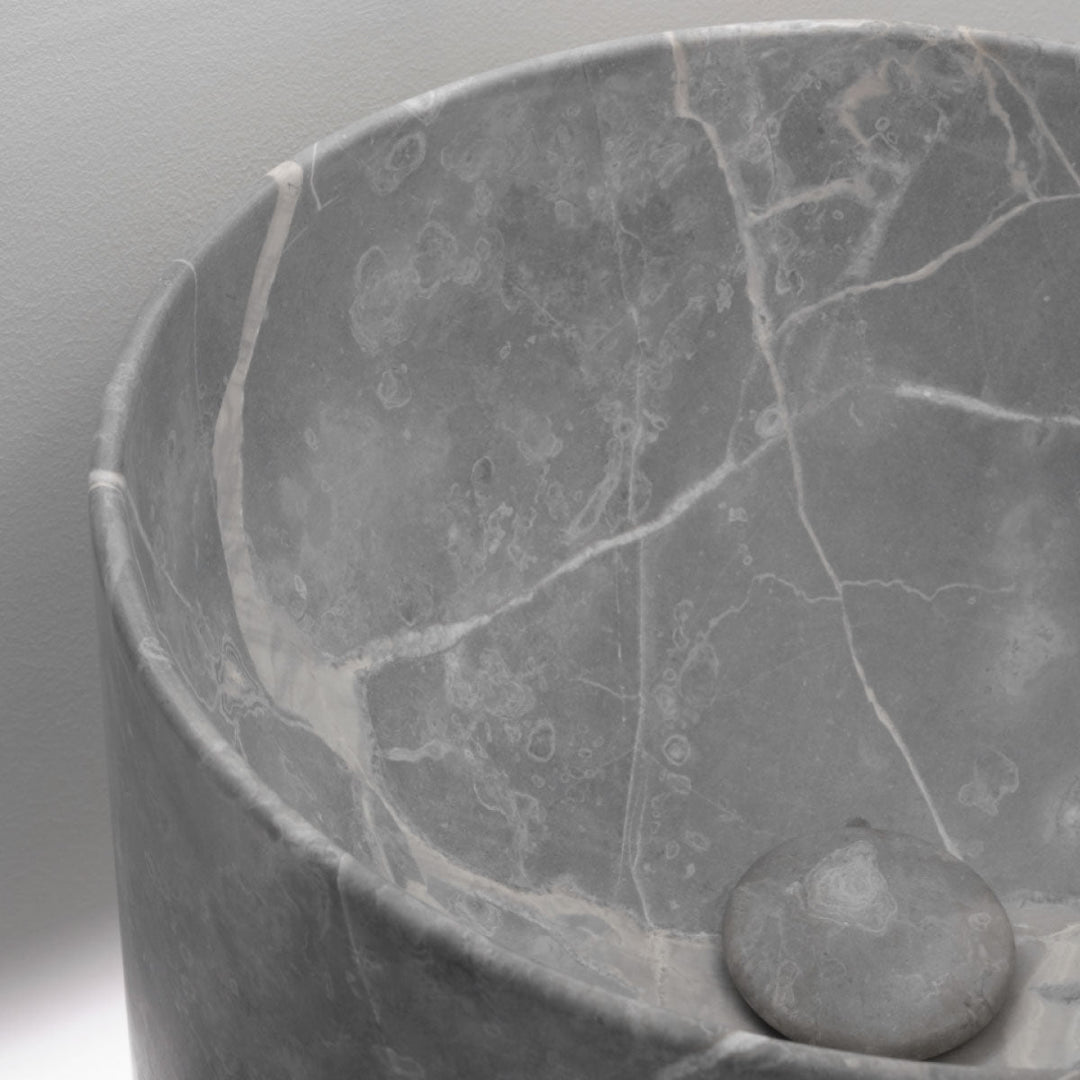 Washbasins Freestanding monobloc marble washbasin (Ø 425 mm, H. 900 mm) with wall drainage and siphoned waste drain completely inspectable Washbasins CEA Design