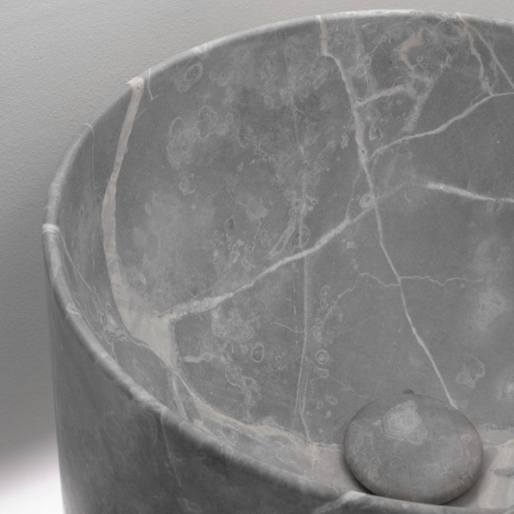 Washbasins Freestanding monobloc marble washbasin (Ø 425 mm, H. 900 mm) with wall drainage and siphoned waste drain completely inspectable Washbasins CEA Design