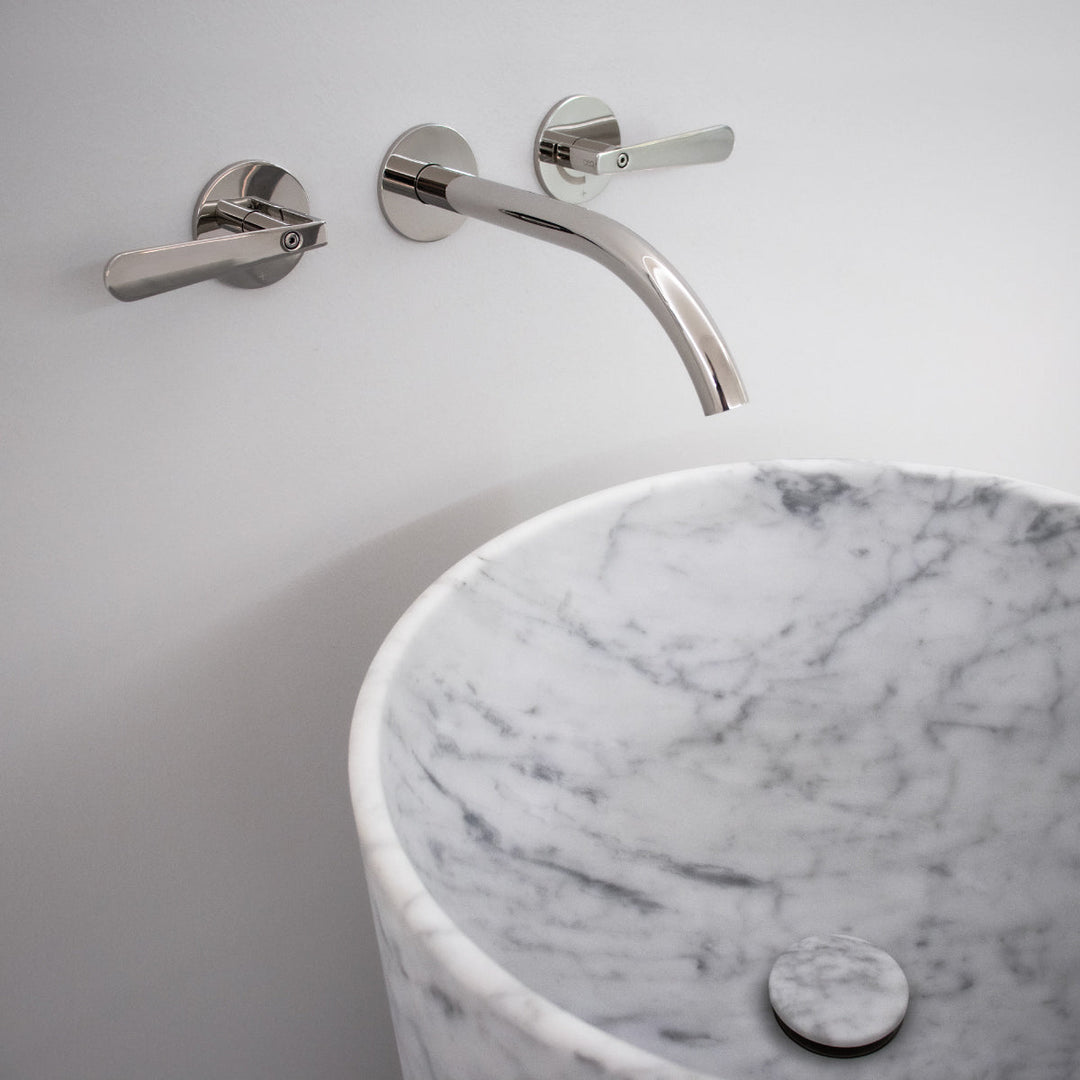 Washbasins Freestanding monobloc marble washbasin (Ø 425 mm, H. 900 mm) with floor drainage and siphoned waste drain completely inspectable Washbasins CEA Design