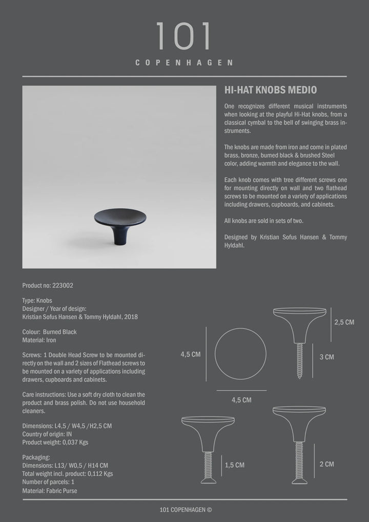 HiHat Knobs, Medio - Burned Black Knobs 101 Copenhagen   