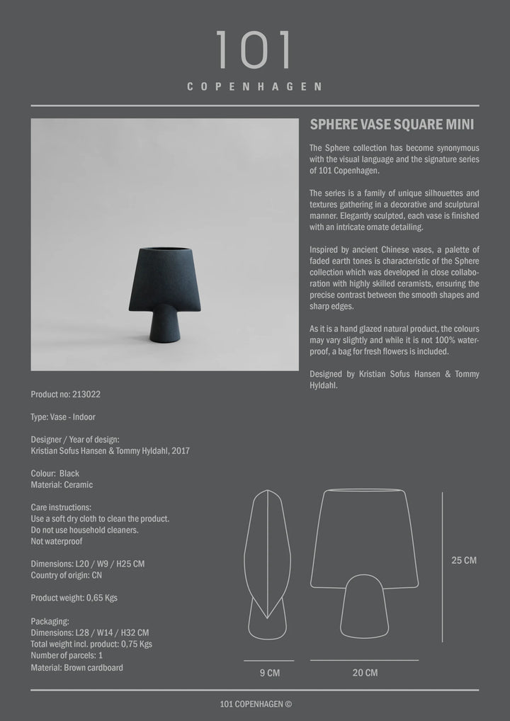 Sphere Vase Square, Mini - Black Vases 101 Copenhagen   