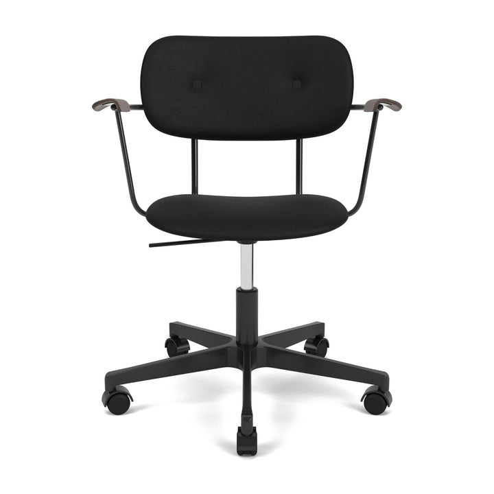Co Fully Upholstered Task Chair with Armrest Chairs Audo Copenhagen 1001 - Sierra Black Leather / Black with Dark Stained Oak Arm