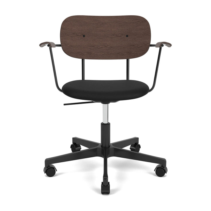 Co Seat Upholstered Task Chair with Armrest Chairs Audo Copenhagen 1001 - Sierra Black Leather / Black with Dark Stained Oak Arm and Back