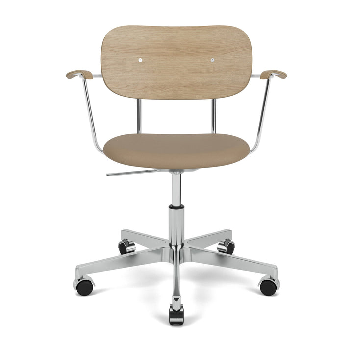 Co Seat Upholstered Task Chair with Armrest Chairs Audo Copenhagen 1611 - Sierra Stone Leather / Polished Aluminum with Natural Oak Arm and Back
