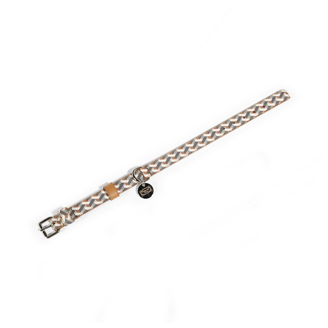 Dog Collar Poltrona Frau Ecru / Camel Medium: 13.75 in width