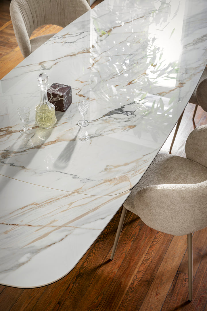 Twins Extendable Dining Matt Pearl Beige Calligaris Calacatta Paonazzo Marble 78 3/4"