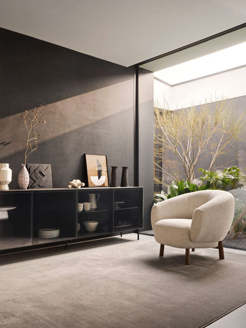 Universal Sideboard Glass Doors Light Golden Statuary Marble Calligaris