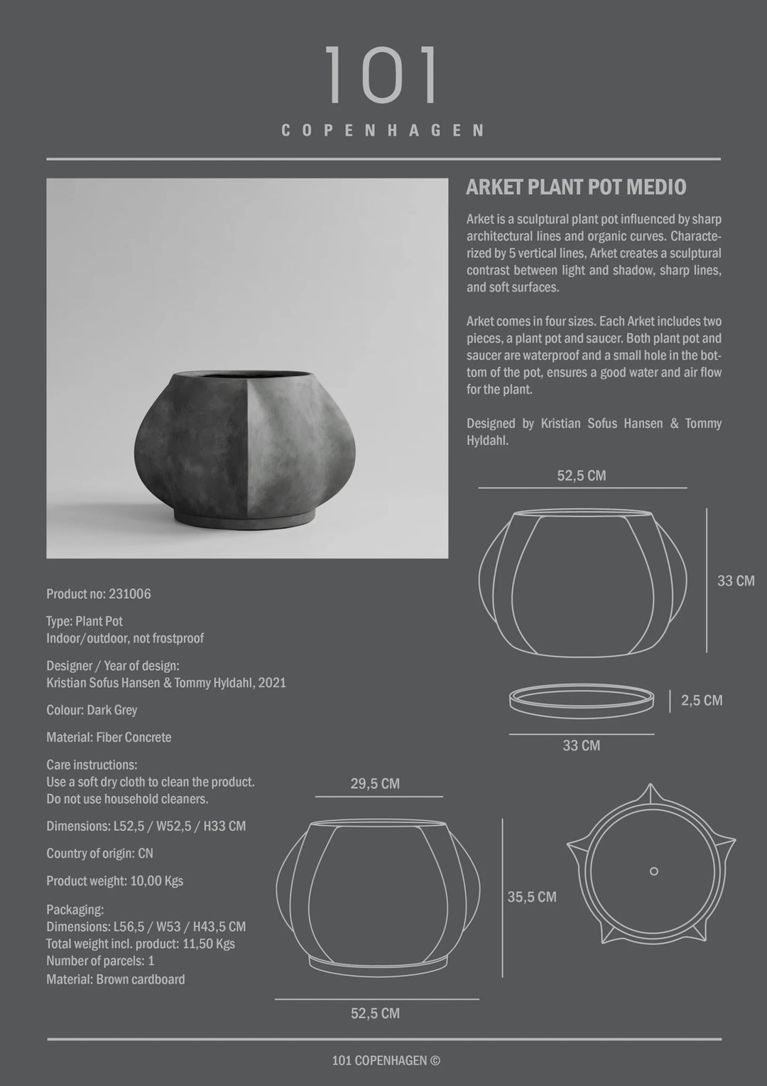 Arket Plant Pot, Medio - Dark Grey Home & Garden:Home Décor:Other Home Décor 101 Copenhagen   