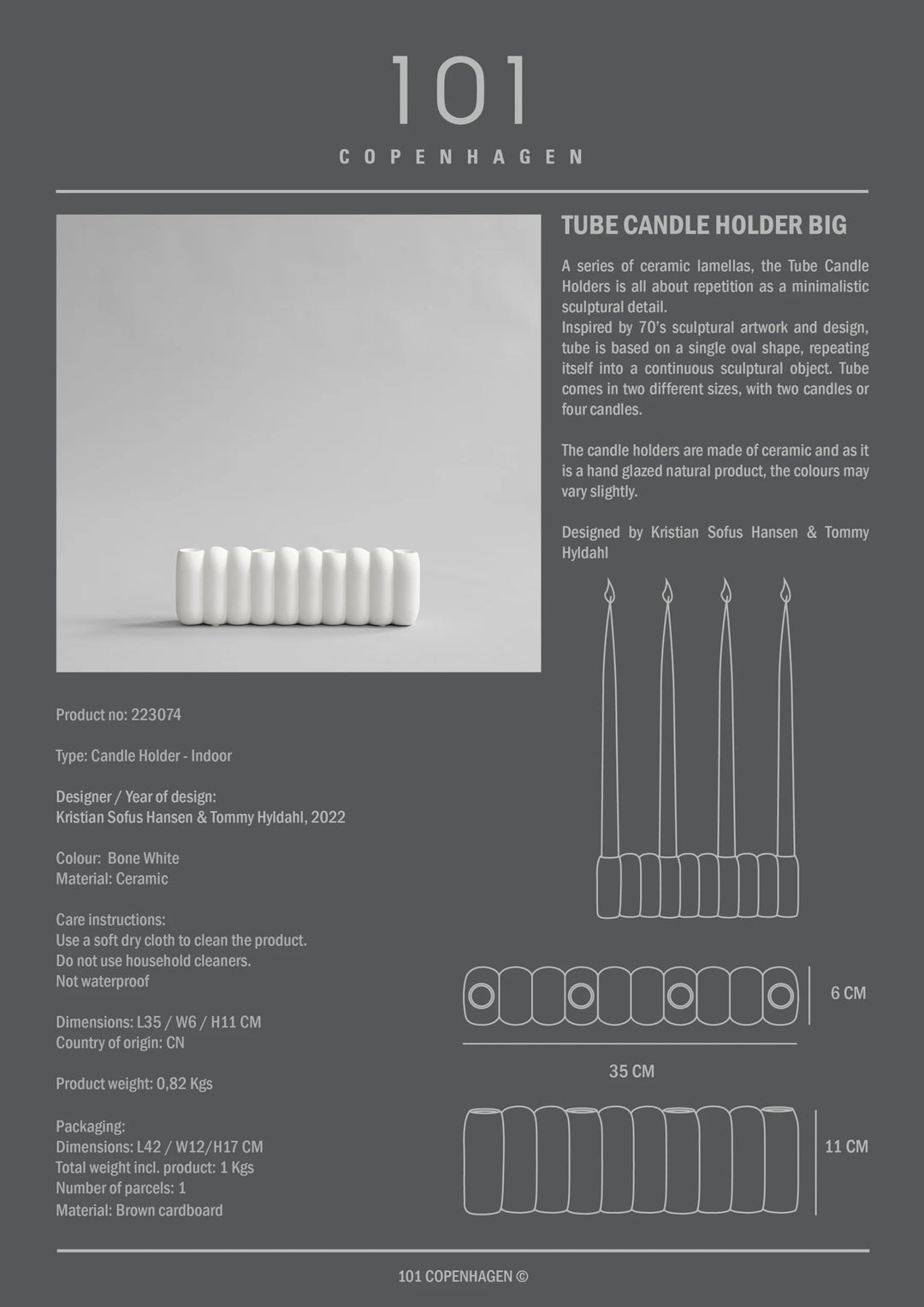Tube Candle Holder, Big - Bone White Candle Holder 101 Copenhagen   