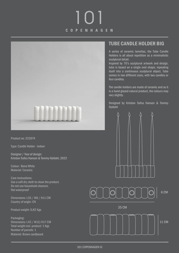 Tube Candle Holder, Big - Bone White Candle Holder 101 Copenhagen   