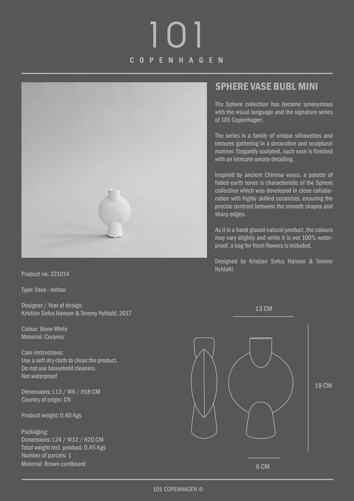 Sphere Vase Bubl, Mini - Bone White Vases 101 Copenhagen   