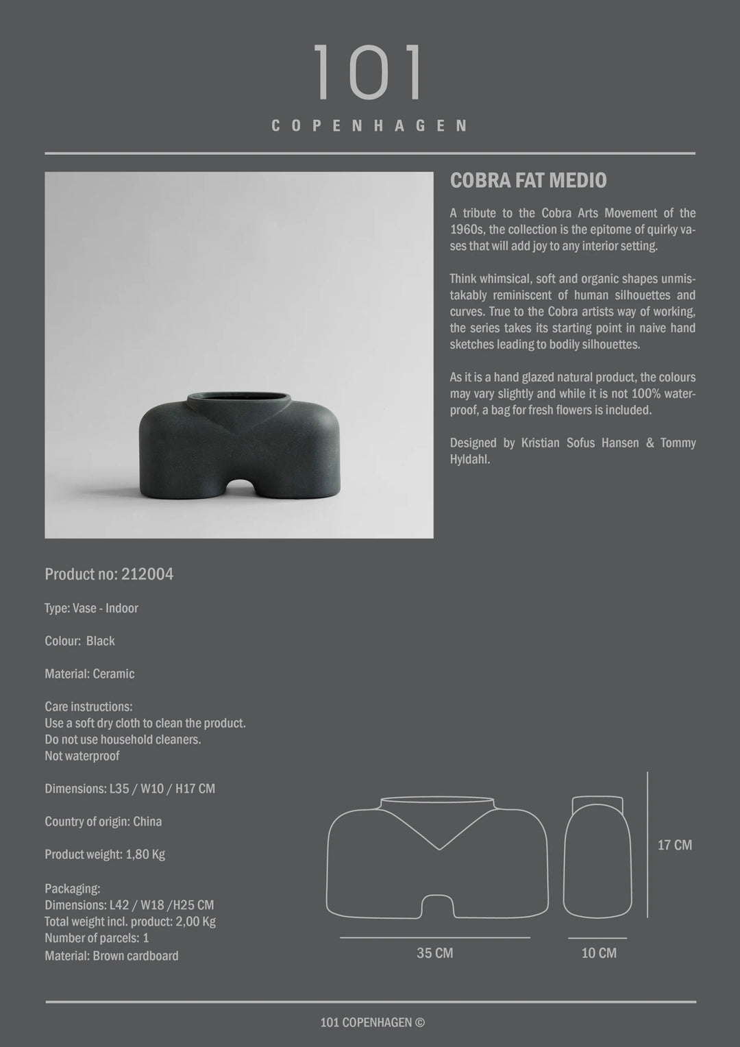 Cobra Fat, Medio - Black Vases 101 Copenhagen   