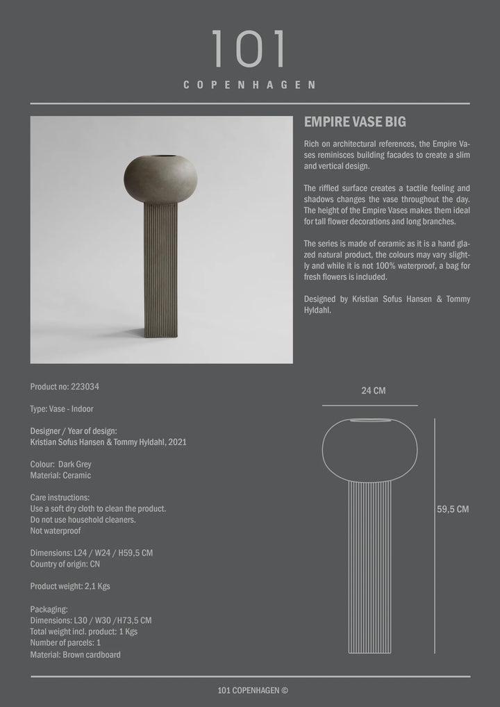 Empire Vase, Big - Dark Grey Vases 101 Copenhagen   