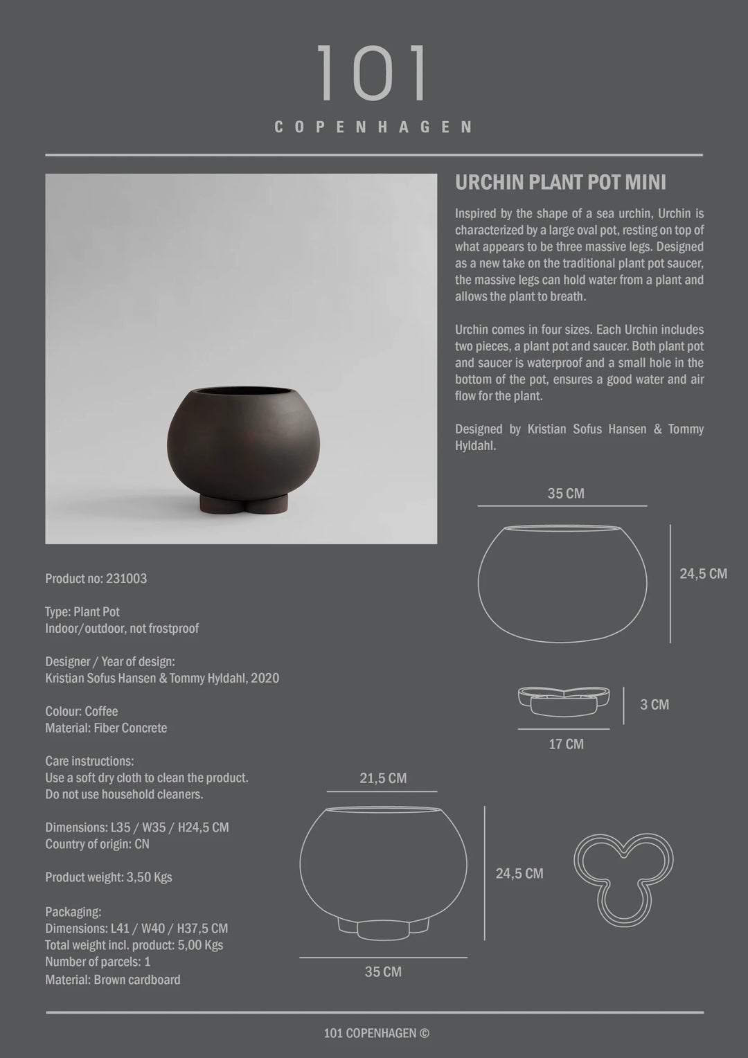 Urchin Plant Pot, Mini - Coffee Home & Garden:Home Décor:Other Home Décor 101 Copenhagen   