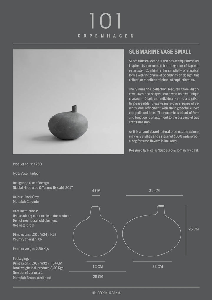 Submarine Vase, Small - Dark grey Vases 101 Copenhagen   